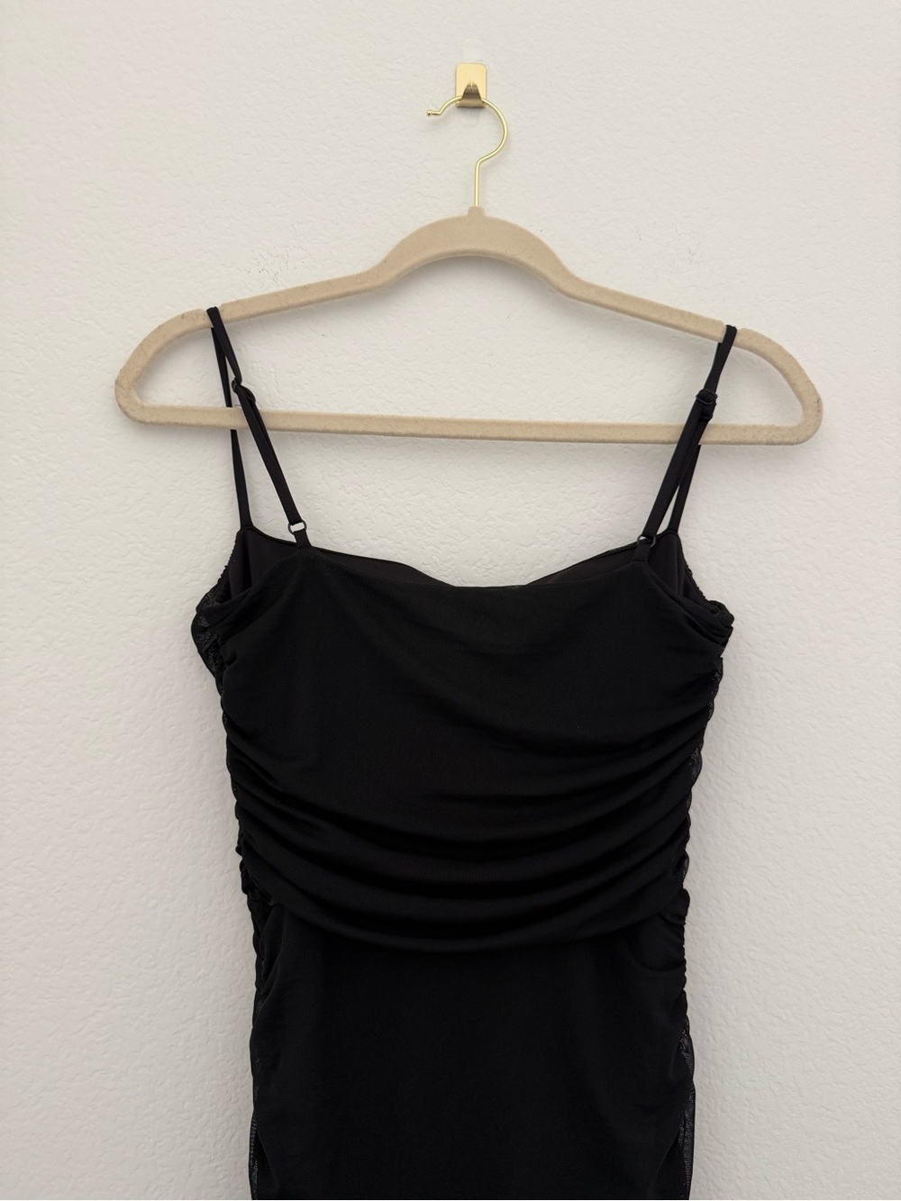 Express Black Ruched High-Low Slip Dress - Picture 6 of 7